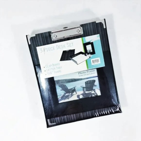 NEW 3 Piece Desk Set Clip Board, Letter Tray Picture Frame - Picture 4 of 4